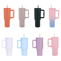 Vaso Térmico de Acero Inoxidable de 40 oz con Asa y Pajita, Taza de Vacío de Doble Pared con Acabado Mate para Viajes, Coche y Oficina