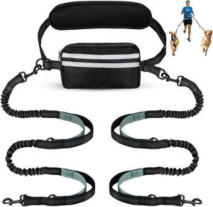 Hands-Free Nylon <b>Dog</b> <b>Leash</b> with Pouch Double <b>Leash</b> for Two <b>Dogs</b> Bungee Solid Fashion Double-Padded Handles - Product Image 1
