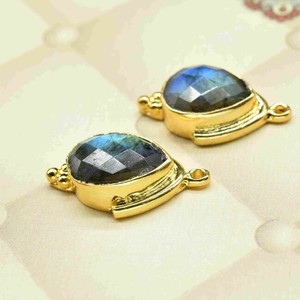 ตัวเชื่อมต่อหินลาบราดอไรต์แบบมีเสน่ห์ ตัวเชื่อมต่อกรอบทองเหลือง ตัวเชื่อมต่อขายส่ง อุปกรณ์เชื่อมต่อแบบทำมือ เครื่องประดับสำหรับผู้หญิง - Product Image 2