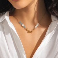 Collier tendance en perles baroques et cristaux bicône, plaqué or 18 carats, avec chaîne gourmette épaisse et chaîne satellite, style bohème coloré, personnalisable, faible MOQ