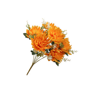 Bouquet de 7 chrysanthèmes artificiels en soie pour le festival Qingming et le culte des ancêtres, vente en gros, commerce extérieur depuis la Chine - Product Image 1