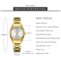 MINI FOCUS 0433 Jam Tangan Wanita Persegi Berlian Fashion Perak Biru Jam Tangan Kuarsa Wanita Gelang Gaun Tahan Air Jam Tangan