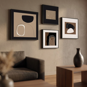 Wood <b>Framed</b> Neutral Portrait Wall Art Living Room 4 Piece Modern Black Brown <b>Canvas</b> Paintings Artwork Walls-Minima Metal Support - Product Image 2