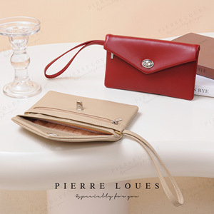 Pierre Loues Long <b>Zip</b> <b>Wallet</b> Clutch 7 Inch Large Capacity Women's <b>Wallet</b> With Wrist Strap Solid Color Brown - Product Image 3