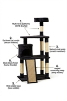 Arbre à chat multi-niveaux de luxe, écologique et durable, en velours, avec poteaux en sisal et structure d'escalade en peluche pour grands chats, pour salon