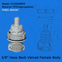 Raccord mâle ZDVseal 1/2" à raccord rapide pour tuyau, corps en PP, avec insert 3/8" et ressort de valve en acier inoxydable 316