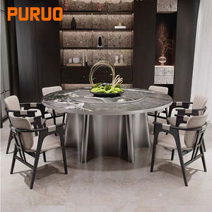 <span class=keywords><strong>Table</strong></span> ronde <span class=keywords><strong>de</strong></span> luxe minimaliste italienne <span class=keywords><strong>avec</strong></span> base dorée, <span class=keywords><strong>table</strong></span> à manger et chaises assorties, <span class=keywords><strong>table</strong></span> ronde en pierre frittée - Product Image 3