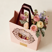 Sac cadeau en papier rose élégant avec logo personnalisé découpé au laser, motif floral, avec poignée en ruban, pour mariage, fleuriste, emballage cosmétique