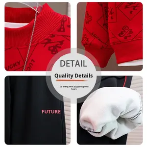 Ensemble deux pièces décontracté pour bébé <span class=keywords><strong>garçon</strong></span>, automne/hiver, sweat-shirt et <span class=keywords><strong>pantalon</strong></span>, style élégant, doublure en <span class=keywords><strong>polaire</strong></span> épaisse - Product Image 4