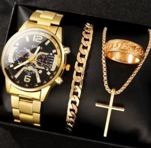 <strong>GENEVA</strong> Fashion 4PCS Men Quartz <strong>Watch</strong> With Ring Necklace and Bracelet <strong>Set</strong> - Product Image 2
