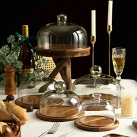 Couvre-gâteau rond classique en bois écologique peint à la main, transparent et anti-poussière, pour les fêtes