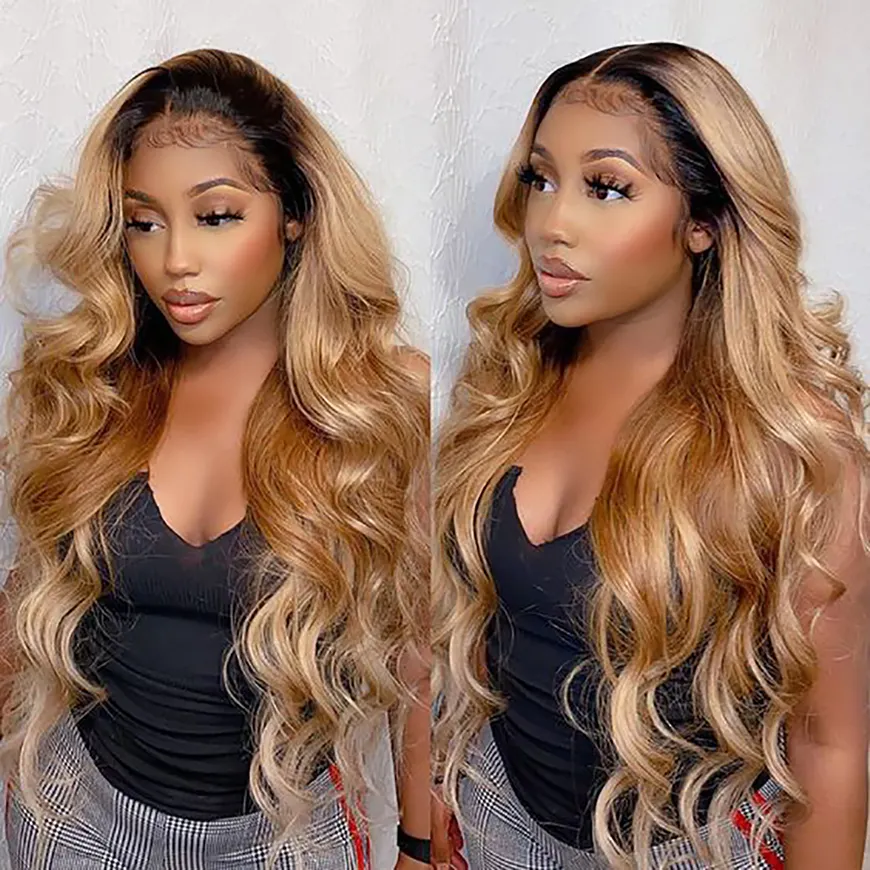 Ombre Hair Lace Wigs Vendor, Body Wave Brazilian Virgin Human Hair Lace Front Wig,1b/27 Hair Glueless Swiss Lace Frontal wig