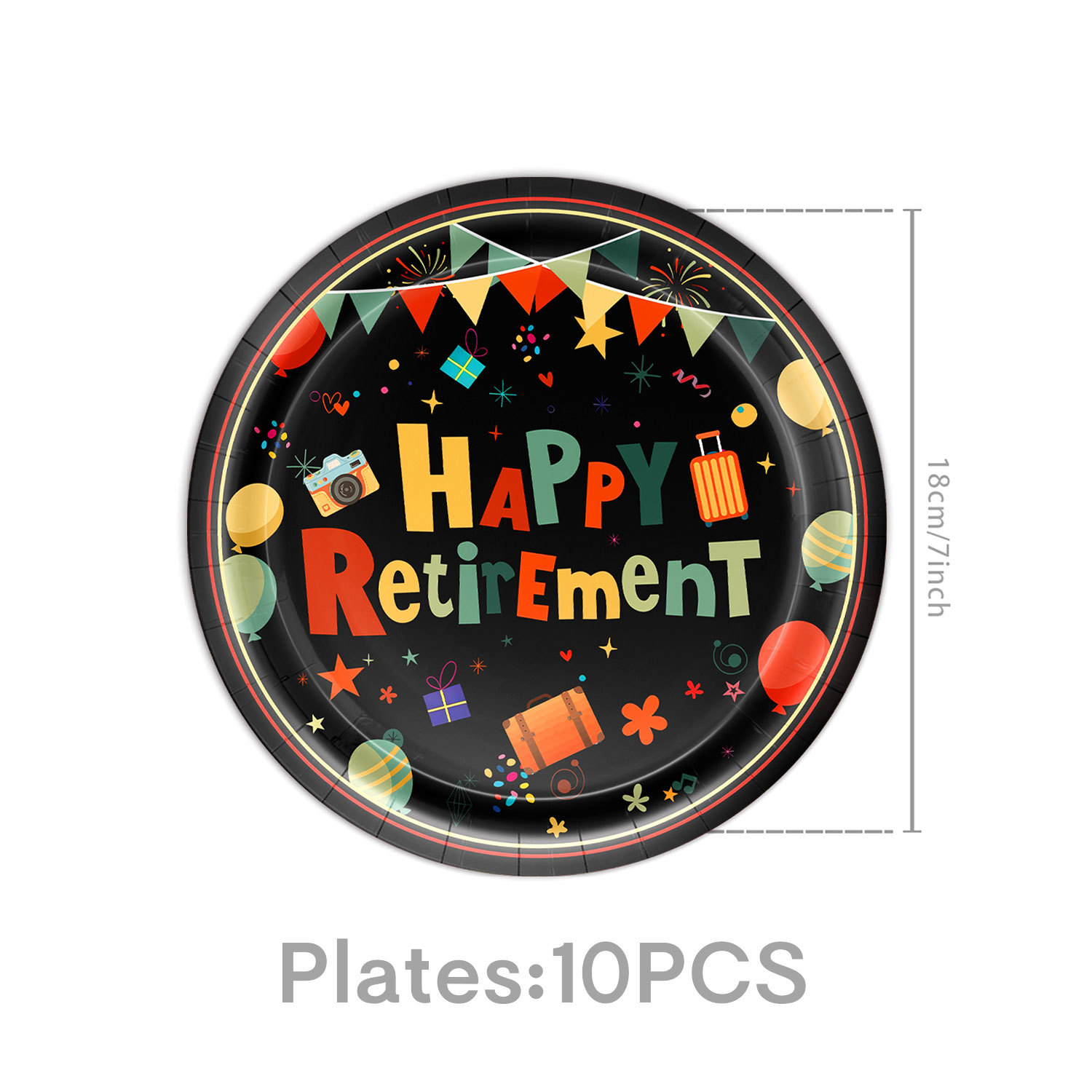 Assiettes en carton noires - 10 pièces, 18 cm (7 pouces)