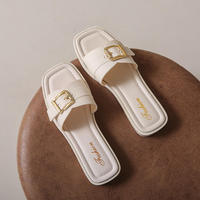 Sandalias Planas de Verano para Mujer, Estilo Coreano, con Hebilla Cuadrada, para la Playa, Uso Diario, Casual, Compras