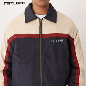 Chaqueta de Invierno Personalizada para Hombre, Diseño Color Block, Beige, Azul Marino, Rojo, Sarga de Algodón, Corte Regular, Cierre de Cremallera, Prenda Esencial para Streetwear - Product Image 5