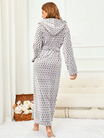 Peignoir à capuche en flanelle douce imprimée 100% polyester à manches longues pour femme, col rabattu, unisexe, sexy pour l'hiver