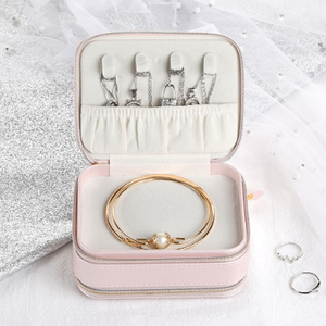 Custom Logo Portable <b>Travel</b> Double-layer <b>Jewelry</b> Storage case Earrings Ring Necklace Bracelet PU Leather Zipper Bag with Mirror - Product Image 5