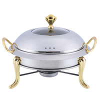 Plat à réchaud brossé avec couvercle bombé et fenêtre de visualisation en verre, trépied doré/argenté en option, lampe à alcool, chauffe-plats 85-100°C pour buffet