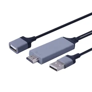 通用USB到高清电缆2m电视HDTV投影仪适配器电缆用于iPhone/Android手机，用于投影仪电视的音频视频电缆
