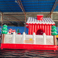 Château gonflable de Noël pour fêtes en plein air, décoration de vacances, toboggan gonflable bonhomme de neige à louer pour enfants