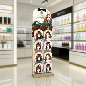 Custom Wooden <b>Display</b> Rack Floor Stand with <b>Hooks</b> Hair Care Hanging Products <b>Display</b> for Hair Sheet Mask Salon Retail - Product Image 1