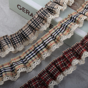 Nastro in pizzo plissettato a quadri da 3 cm (1,2 pollici), passamaneria in nylon e <span class=keywords><strong>cotone</strong></span> per cucito, per orli di abiti vintage, gonne e lavoretti fai da te - Product Image 1