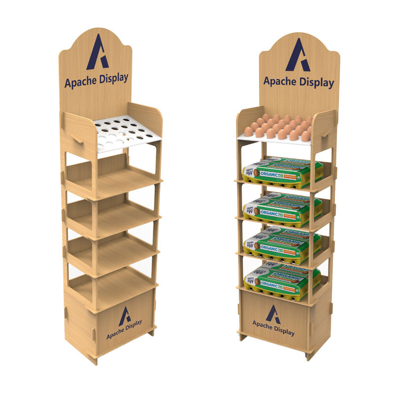 Apache Custom Wood Floor Eggs Display Stand Sales Floor Display Rack for Supermarket — view 1