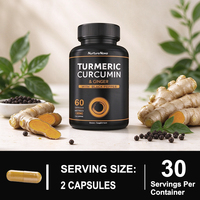 Capsules personnalisées de curcuma et de curcumine avec gingembre et poivre noir, 1380 mg par portion, 60 capsules, complément alimentaire, marque privée OEM