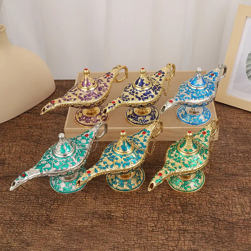 Islam ev dekor klasik Aladdin lamba metal el sanatları arapça hediyeler aroma tütsü brülör tütsü tutucu ramazan dekorasyon için