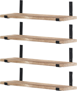 4 Tier <b>Wall</b> Decor Set 4 Storage Rack Bookshelf Wood <b>Floating</b> <b>Shelves</b> <b>Wall</b> Mounted Bathroom Kitchen Living Room Water Resistant - Product Image 1