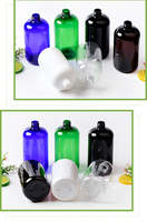 IBELONG Botellas de PET de 500 ml, Cortas y Gruesas, en Azul, Blanco, Ámbar, Transparente, Negro y Verde, para Lociones y Aceites Cosméticos, con Tapa de Rosca, de Fabricación Propia