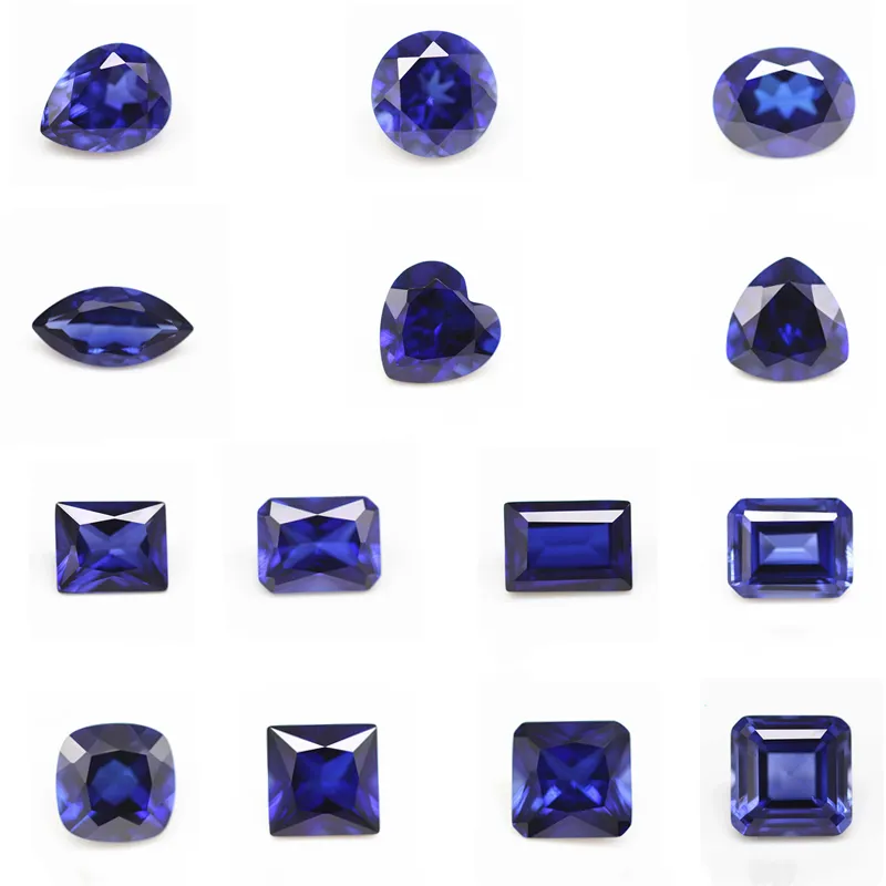 Venta al por mayor ronda brillante corte/elegante facetado corte #34 Azul zafiro corindón piedras preciosas sueltas sintético #34 Azul zafiro corindón