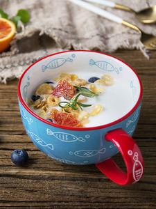 Cốc Lớn Vẽ Tay Sáng Tạo Có Tay Cầm Họa Tiết Cá Cốc Gốm Bán Buôn Cà Phê Trà Sữa Nước Cốc Ăn Sáng - Product Image 3