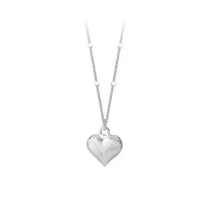 Custom 925 Sterling Silver 18K Gold Plated Silver Bead Special Chain Love Heart Shape Brushed Pendant Necklace