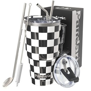 Gobelet isotherme en acier inoxydable 304 de 30 oz avec 2 couvercles et une paille, entrepôt FBA - Product Image 1