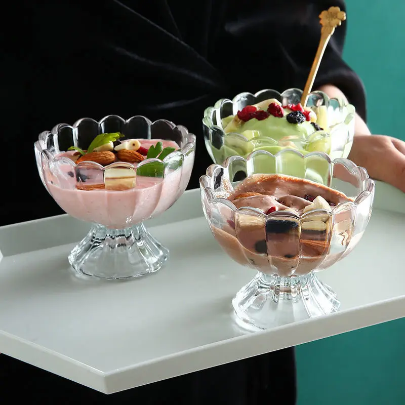 टीएस रेस्तरां बार साफ़ मिठाई चश्मा दबाया हुआ आइसक्रीम ग्लास टम्बलर फूल के आकार का ग्लास बाउल फुटेड के साथ