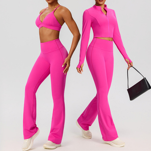 Conjunto de Leggings de <span class=keywords><strong>Yoga</strong></span> de Secado Rápido, Top Deportivo de Manga Larga con Cuello Redondo, <span class=keywords><strong>Ropa</strong></span> de <span class=keywords><strong>Yoga</strong></span> con Relleno en el Pecho y Leggings de <span class=keywords><strong>Yoga</strong></span> - Product Image 3