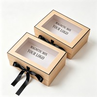 Boîte cadeau magnétique en gros avec fenêtre transparente, ruban et nœud, boîte rigide de luxe en papier pour emballage de cadeaux, cosmétiques et vêtements de détail