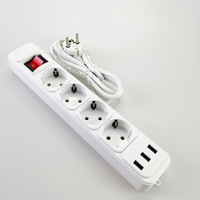 Enchufe Industrial Estándar Europeo con Toma de Corriente de 3/4 Salidas, Regleta de Alimentación Eléctrica con USB-C/A y Protección Contra Sobretensiones