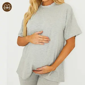 Camiseta de maternidad con logotipo personalizado, tops de maternidad, Top de lactancia, ropa básica de manga corta para embarazo
