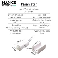 Saklar Sensor Gerak Induksi Manusia Inframerah PIR Manke DC12V 24V Pemasangan Cepat untuk Lampu Lemari Pakaian, Kabinet, dan Furnitur
