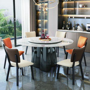 Tavolo da pranzo in marmo italiano di lusso moderno nuovo Design circolare stabile in acciaio inox mobili per ville alberghi appartamenti - Product Image 5
