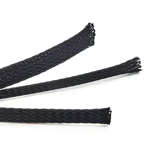 Black Wire Cable Sleeving Braided Tubing For Audio Video and Power Cable Management and Protection Cable Sleeves