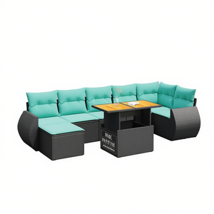 Set di divani da giardino in polyrattan nero da 8 pezzi con cuscini, mobili da esterno dal design contemporaneo - Product Image 1