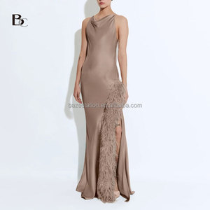 Commercio all'ingrosso di alta qualità abbigliamento Premium OEM/ODM fabbrica boutique di lusso in seta di raso taffetà <span class=keywords><strong>abito</strong></span> da sera <span class=keywords><strong>lungo</strong></span> piume - Product Image 5