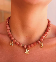 Collar con Colgante de Inicial de Acero Inoxidable, Collares de Moda con Cuentas Grandes de Piedra Natural y Cristal para Mujer, Joyería Diaria