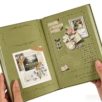 Carnet personnalisé A5 vert olive en PU avec motif colibri gaufré à l'or et bords dorés – Idéal pour les cadeaux