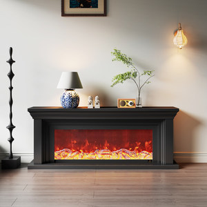 Cheminées électriques à circuit intégré avec foyer <span class=keywords><strong>en</strong></span> <span class=keywords><strong>fonte</strong></span> et cadre <span class=keywords><strong>en</strong></span> pierre calcaire, meubles <span class=keywords><strong>en</strong></span> bois et portes d'appoint - Product Image 4