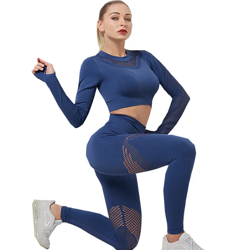 Wholesale Women Sportswear Cropped Seamless Long Sleeve Gym Wear Women Seamless Tops