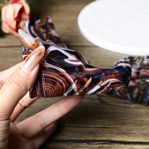 Statue de tête de dragon en agate noire et rouge naturelle Crystalhola, style bohème, sculptée, artisanat en pierre Feng Shui, décoration d'intérieur, 10 cm - Product Image 5